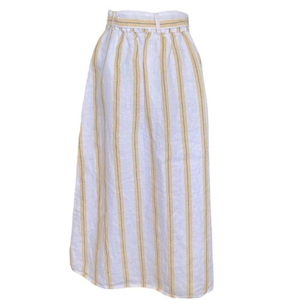 Cynthia Rowley Womens Skirt 100% Linen Striped Yellow Pockets Tied Midi Medium - Picture 4 of 12